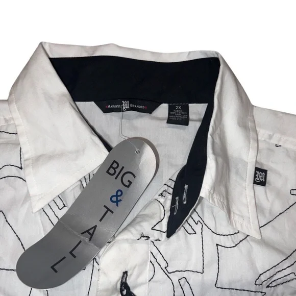 NWT Makaveli Embroidered White Black Button Shirt Men's 2X - Picture 3 of 3